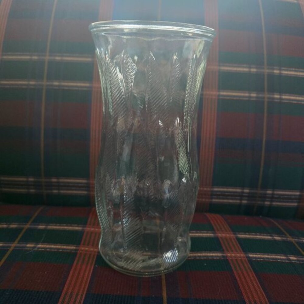 Vintage Brody Co Clear Glass Vase Raised Wheat Stalk/Feather Pattern